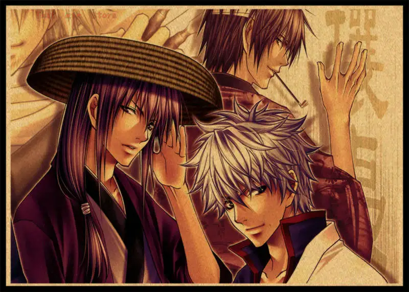 GINTAMA/Sakata Gintoki/классический японский мультфильм комикс/крафт-бумага/Бар плакат/Ретро плакат/декоративная живопись без рамки - Цвет: Белый