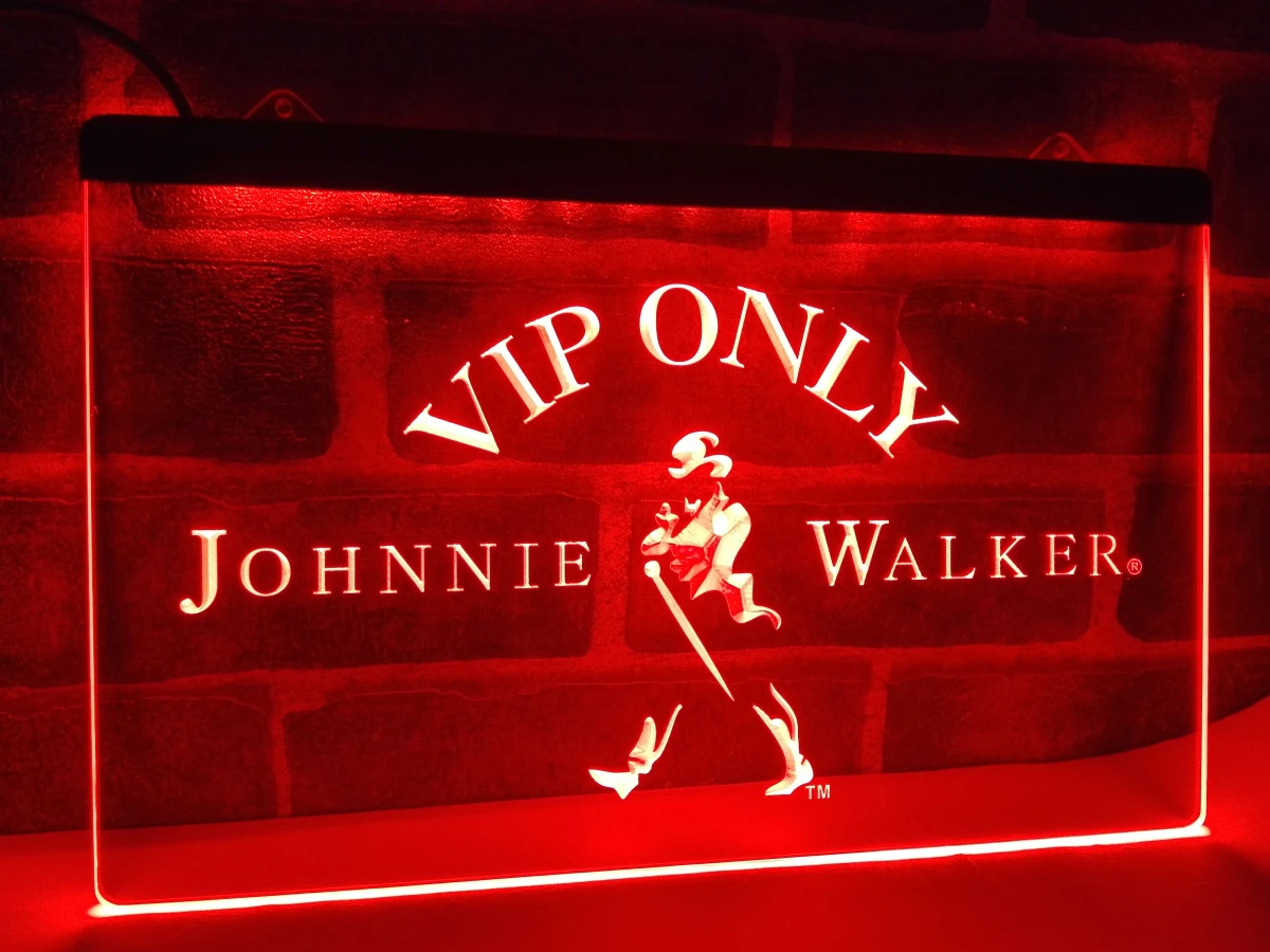 Led Light Sign Modern Rectangle Acrylic VIP Only Johnnie Walker Whiskey 