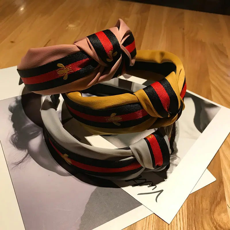 

2019 New Spring Hairband Headband For Women Fashion Turban Striped Hair Band Bee Pattern Print Hair Accessories