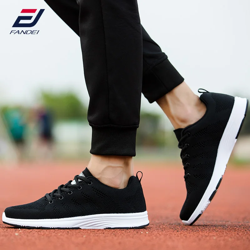 Fandei Hitam Sepatu Lari Udara Mesh Pria Sepatu Renda Up Gratis