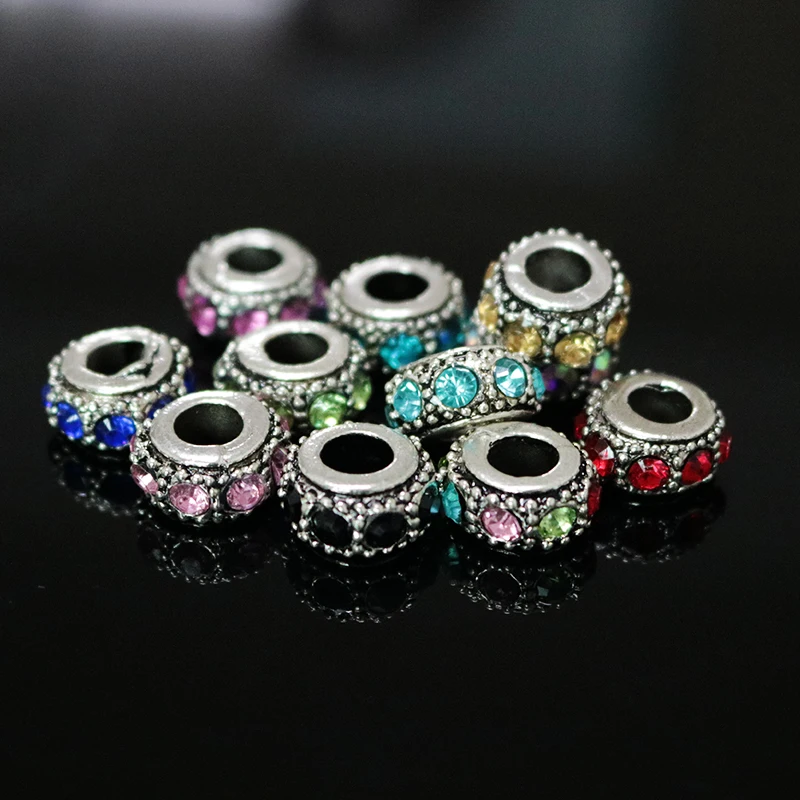 

Hotsale 10pcs 6x12mm Rondelle Crystal Metal Beads Big Hole Spacer Charms European Beads For Jewelry Making Bracelet DIY Beads