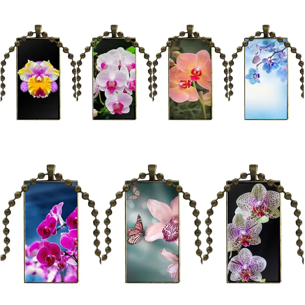 

Necklace Fashion Long Chain With Rectangle Necklace Jewelry For Girls Gift Orchid Flower