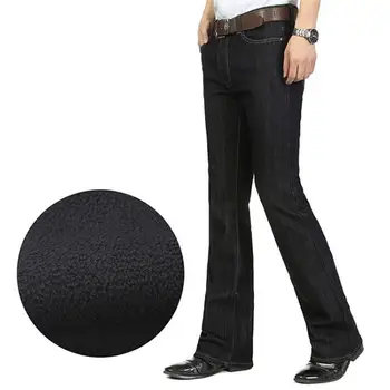 

Free Shipping High Quality 2019 Warm Winter New Men's Smart Casual Bootcut Fleece Jeans Business Flare Pants Plus Size Trousers