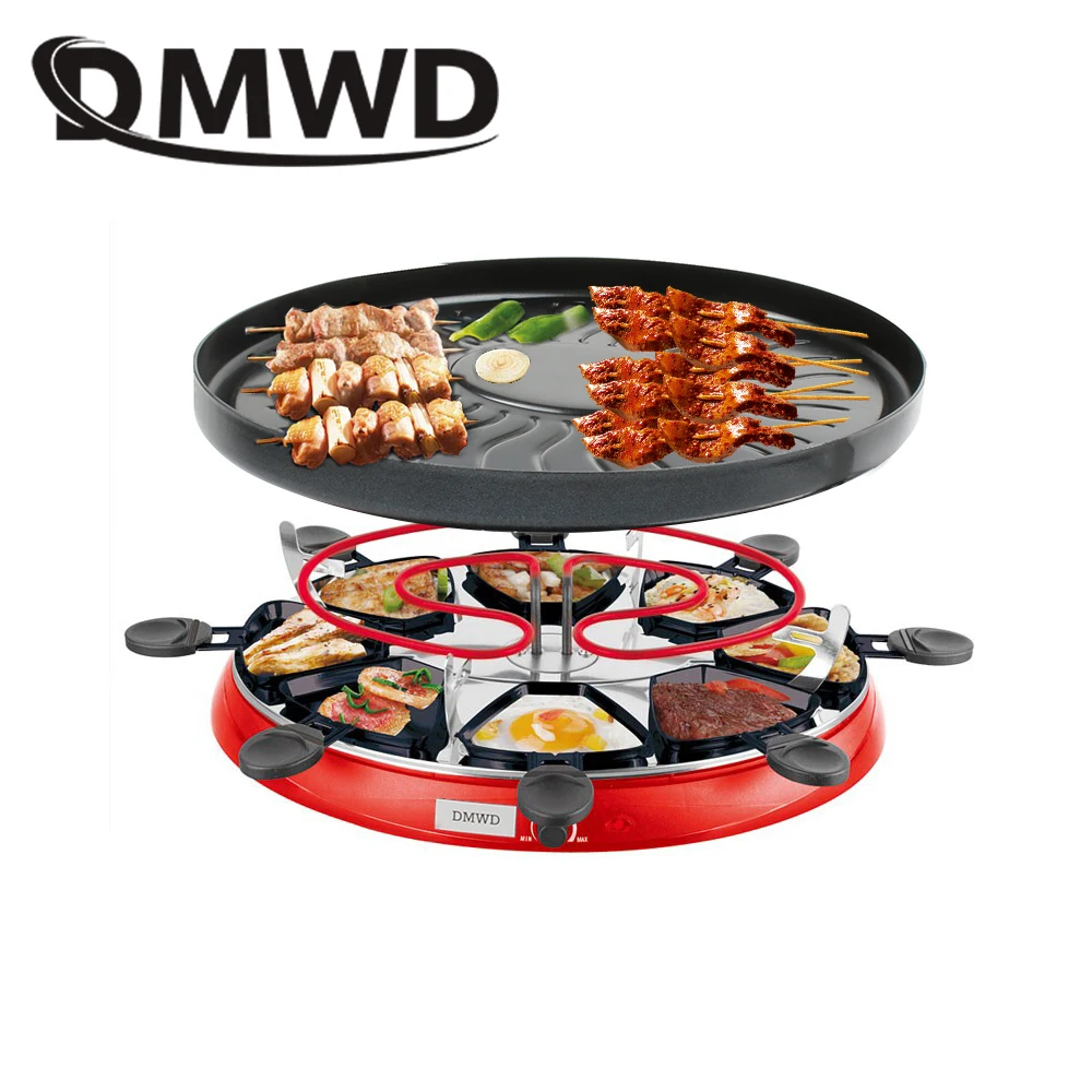 DMWD двухслойная Бездымная Raclette гриль для выпечки электрический барбекю грелка