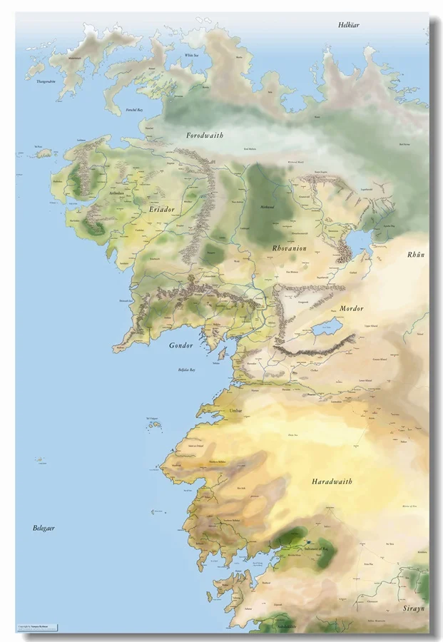 Custom Canvas Wall Mural Lord of The Rings Map Poster The Lord of The