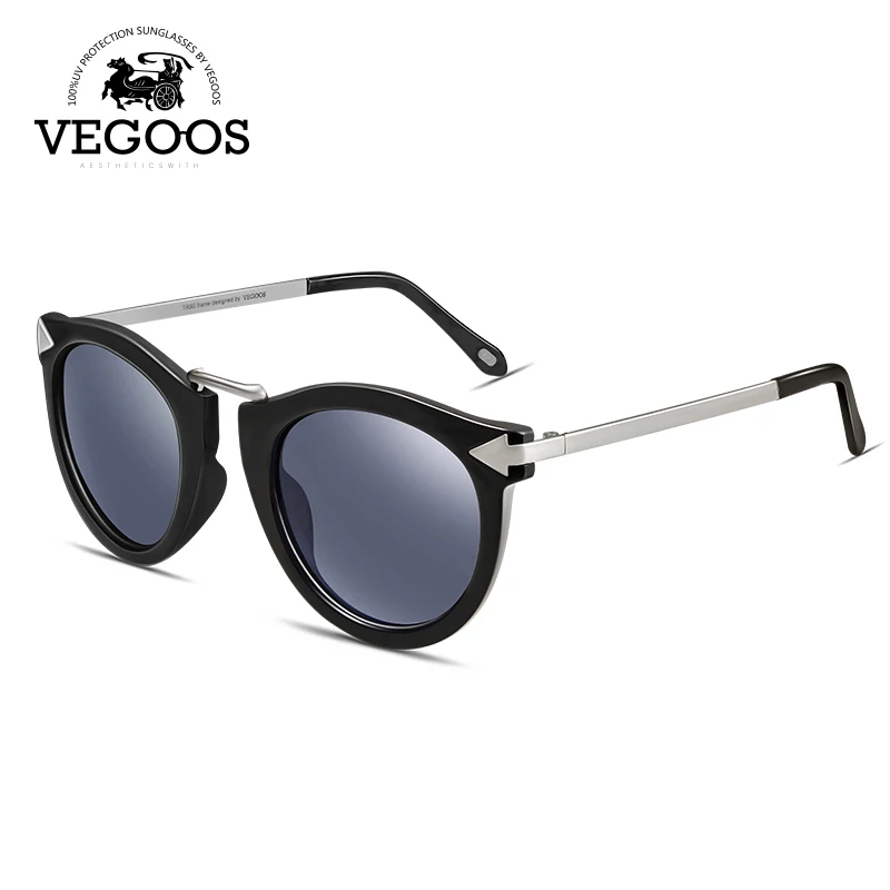 VEGOOS, женские солнцезащитные очки, поляризационные, Ретро стиль, модные, Круглые, со стрелками, стиль, солнцезащитные очки, UV400, защита, Lentes de Sol Mujer#6107 - Цвет линз: 6107C1S