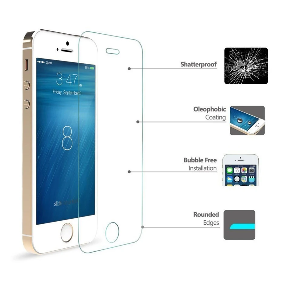 Ультратонкий 9 9н 2.5D Премиум Закаленное Стекло Экран Протектор Для iPhone 5 5S 6 S 7 плюс