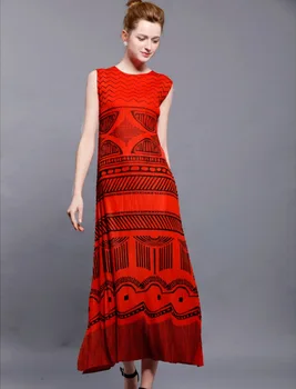 

Miyake I Summer New National Style Prints Sleeveless Dresses Wrinkles Thin Slim Dresses Pleated Dresses
