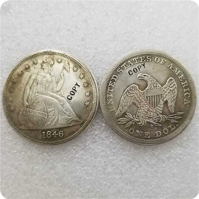 Античное серебро США 1840-186" сидящий Liberty" 1 доллар без девиз копии монет медаль-Реплика коллекционные монеты - Цвет: 1846-O