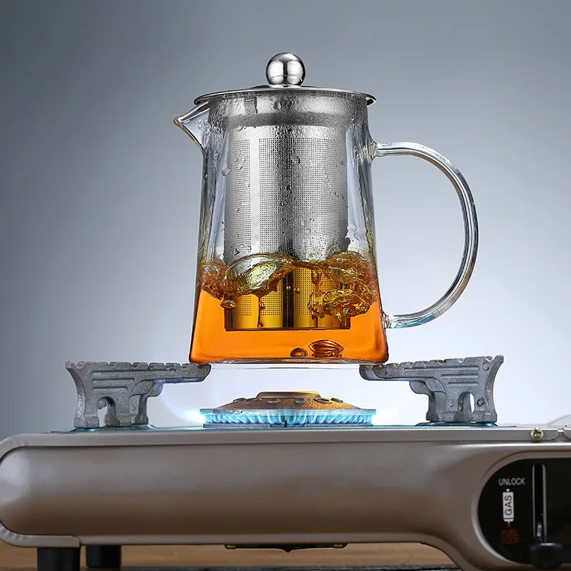 

Small Glass Teapot With Stainless Steel Infuser Oolong Black Heated Container Tea Pot Good Clear Kettle Square Filter Baskets