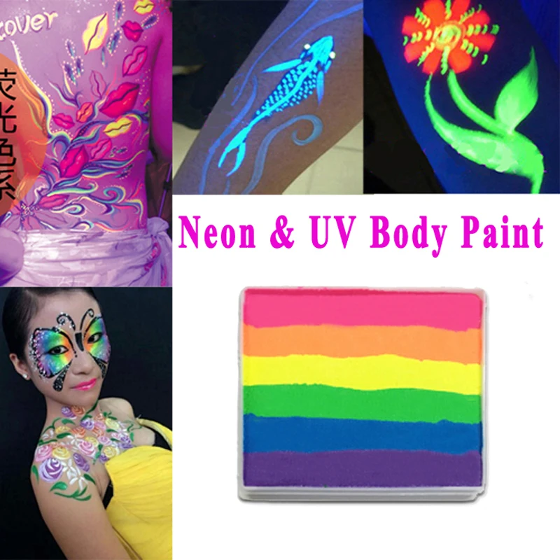  [Buy TogetherCheaper Price] 50g Neon Rainbow Face Paint + 4pcs Sponges Brush Stamp Professional Fac