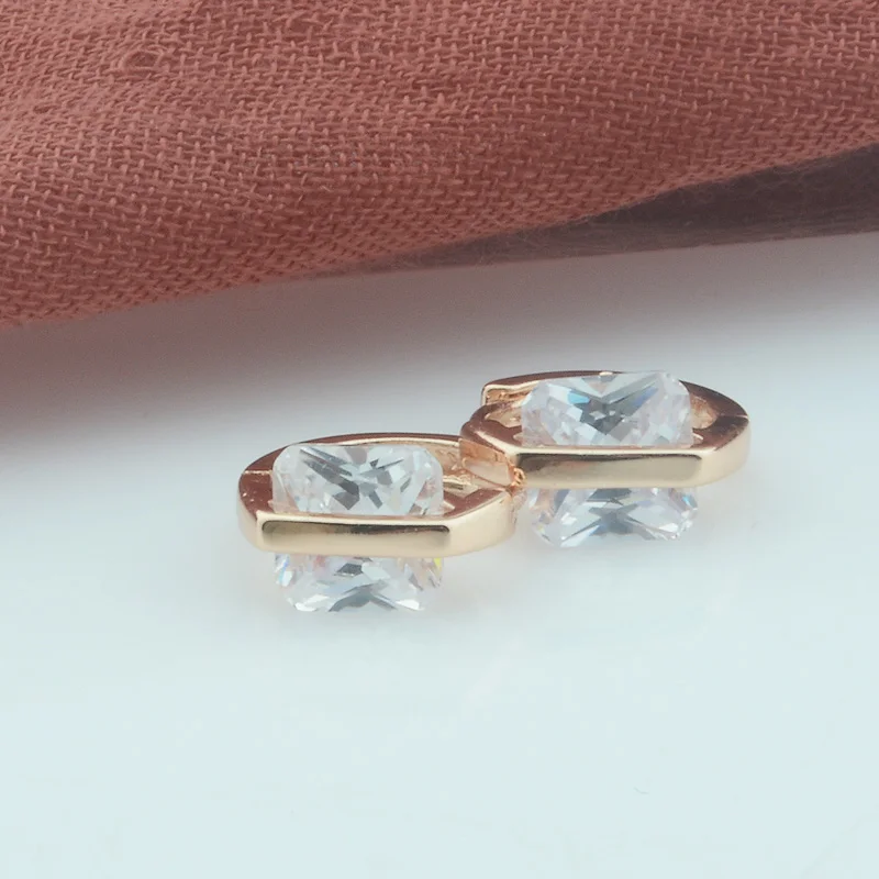 FJ стильные женские круглые серьги-кольца с белым большим камнем/медью 585 цвета розового золота