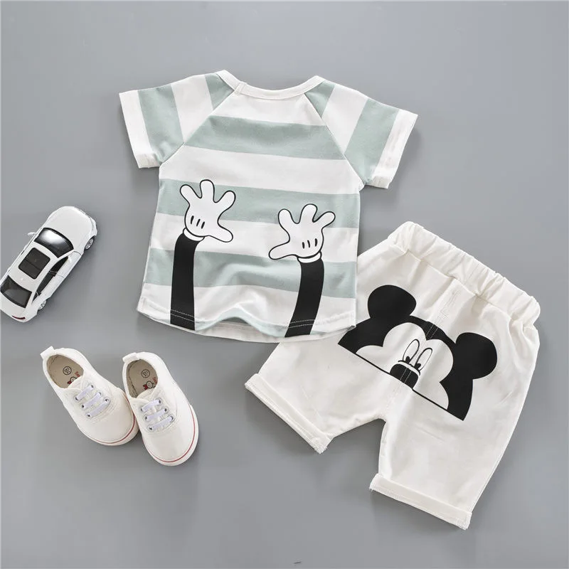0-4 Years Summer Baby Boy Girl Clothes Set Stripe Print Cotton T-shirt &amp Shorts Infant Children Babies Clothing Sets Kids Outfit | Детская