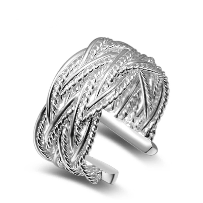 OMHXZJ, модные вечерние кольца для женщин и девушек, подарок на свадьбу с серебряными линиями, с открытым 925 пробы, серебряное кольцо RN250