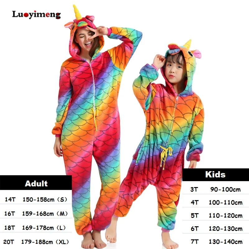 Animal Cat Onesie For Kids Pajama Sets Women Winter Cartoon One-Piece Onesies Adult Long Sleeve Anime Sleepwear Kigurumi Pijamas - Цвет: fish scales belt