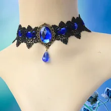 Дворец ретро ручной работы Готический Кружева многоцветные ленты кристалл кулон короткое ожерелье женщин Шарм ювелирные изделия