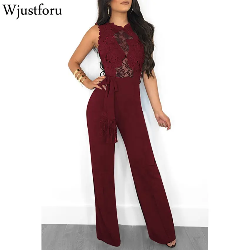 Wjustforu Casual Lace Elegant Jumpsuit New Fashion Slim Bodycon Wide Leg Jumpsuit Bandage combinaison femme 2018 Sexy Jumpsuit Wjustforu Casual Lace Elegant Jumpsuit New Fashion Slim Bodycon Wide Leg Jumpsuit Bandage combinaison femme 2018 Sexy Jumpsuit