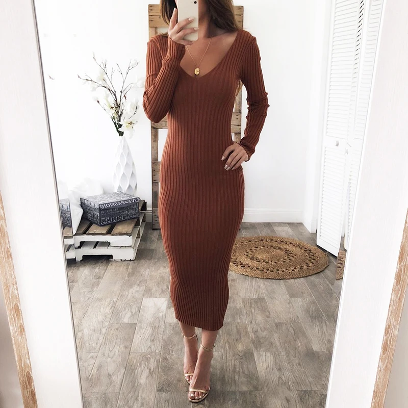 

Litthing Winter Knitted Sweater Dress Women Off Shoulder Midi Sexy Bodycon Dress Autumn Long Sleeve Party Long Dress Vestidos
