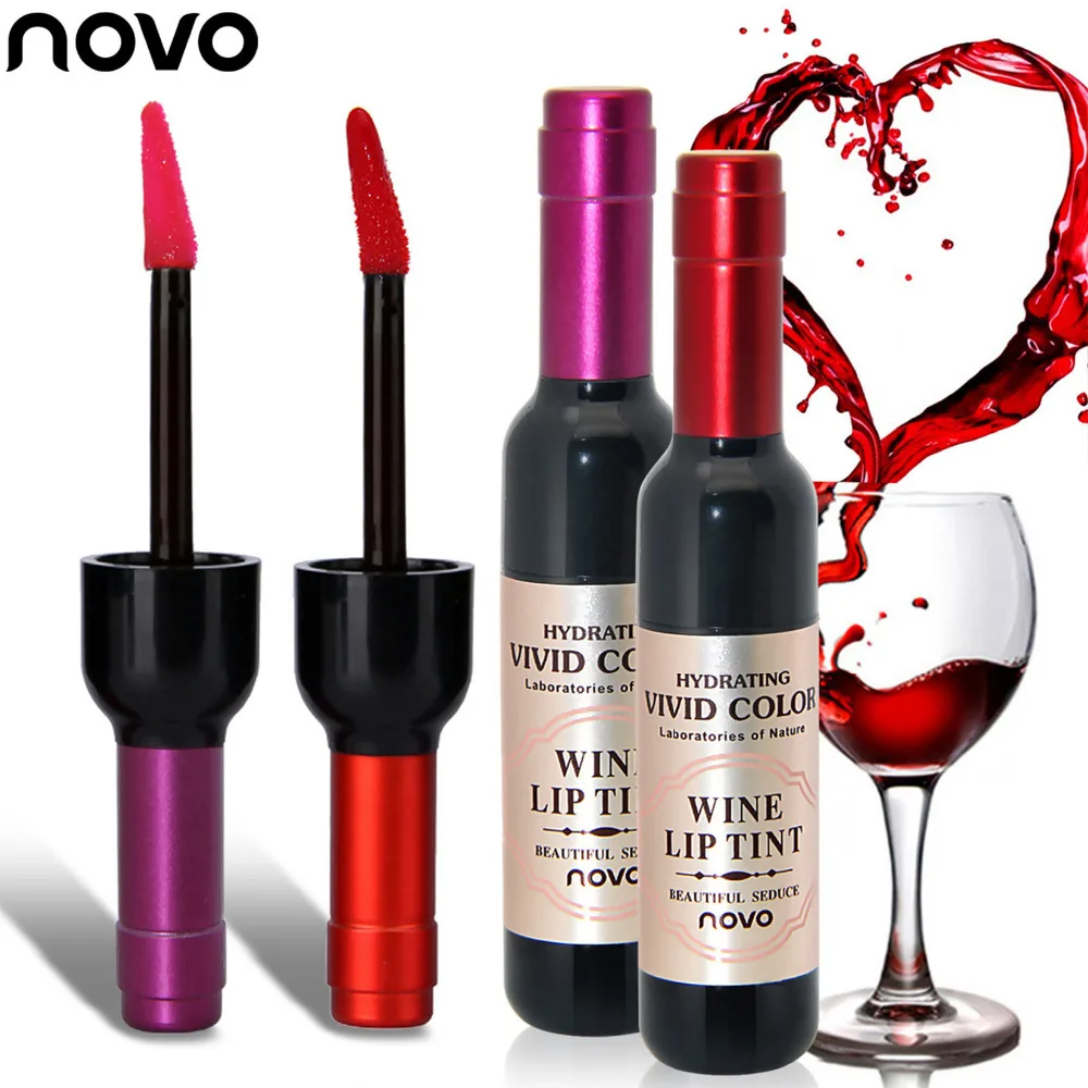 

6 Colors Red Wine Bottle Shape Lip Glaze Lipstick Liquid Moisturizer Nutritious Gloss Girls Sexy Waterproof Long Lasting