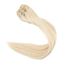 Полностью блестящие человеческие волосы для наращивания на заколках, одноцветные волосы, 9 шт., 100 г, пряди для наращивания на заколках для белых женщин