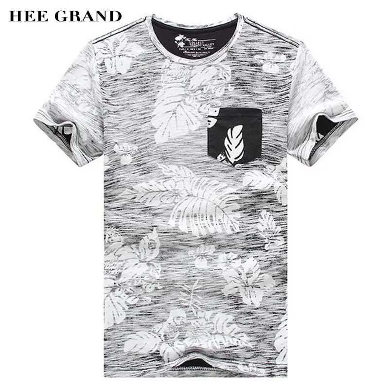 

HEE GRAND Men Summer T- Shirts 2018 New O-Neck Plant Floral Decoration 100% Cotton Breathable Material Male Top Tees MTS2386