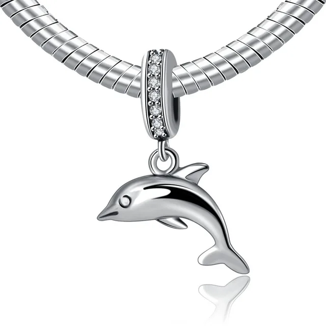 Authentic 925 Sterling Silver Bead Charm Playful Dolphin Pendant Authentic 925 Sterling Silver Bead Charm Playful Dolphin Pendant Beads With Crystal Fit Pandora Diy Bracelet Bangle Jewelry In From