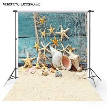 

MEHOFOTO Thin Vinyl Summer Sea Beach Star Fish Net Wood Photo Backgrounds Children Kids Printed Photographic Backdrop S-551