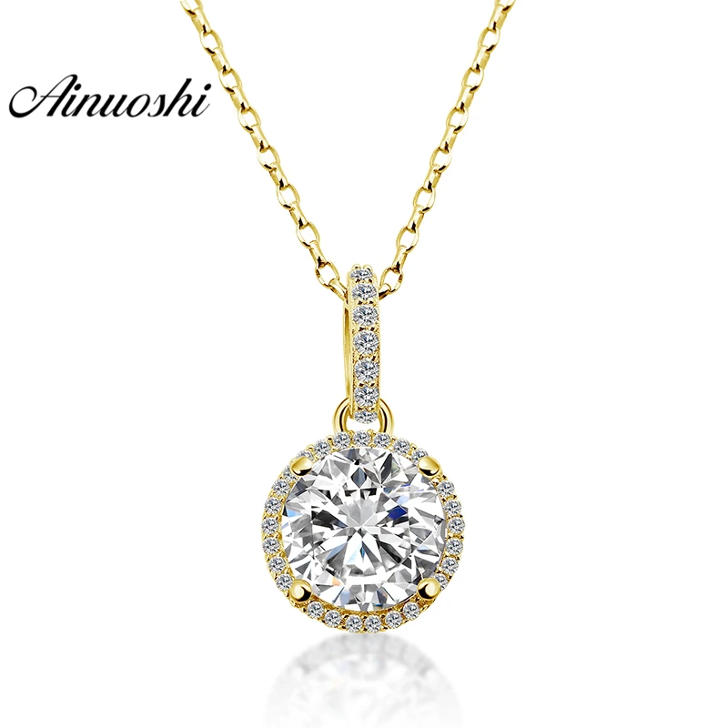 AINUOSHI 10K Yellow Gold Single Pendant 2.7 Carat Round Cut Top Quality SONA Simulated Diamond Women Engagement Separate Pendant