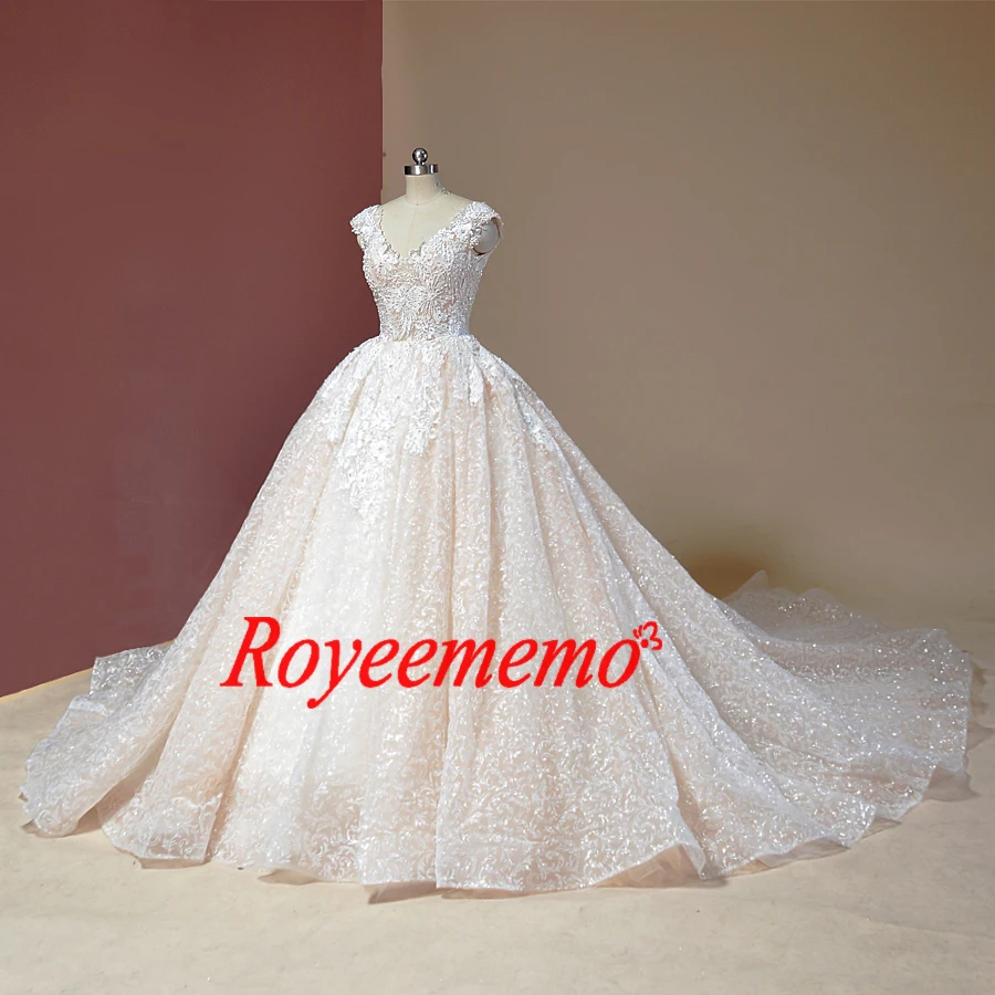 Vestido de Noiva cap рукавом вечернее платье винтажное платье; Robe De Mariage; эксклюзивный дизайн кружев блестящее свадебное платье класса люкс от производителя