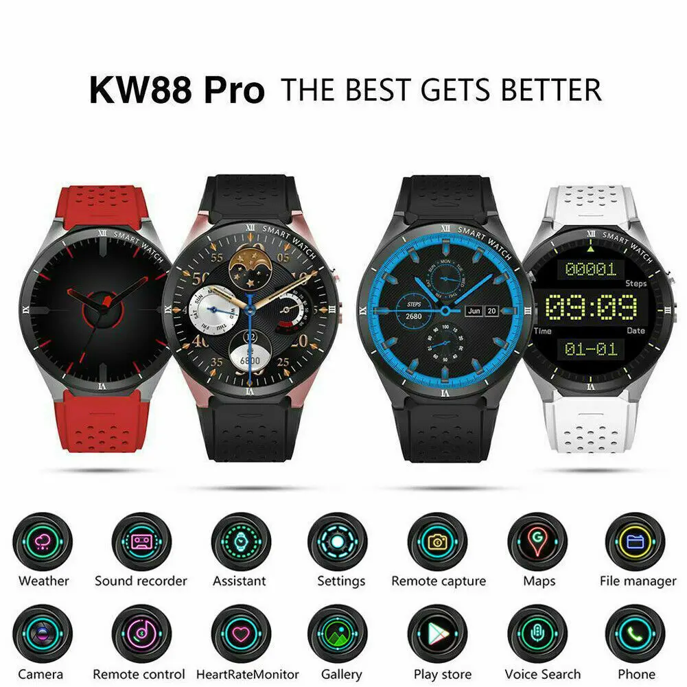 

KW88 PRO Smart Watch Android 7.0 16GB Bluetooth Heart Rate WIFI GPS SIM