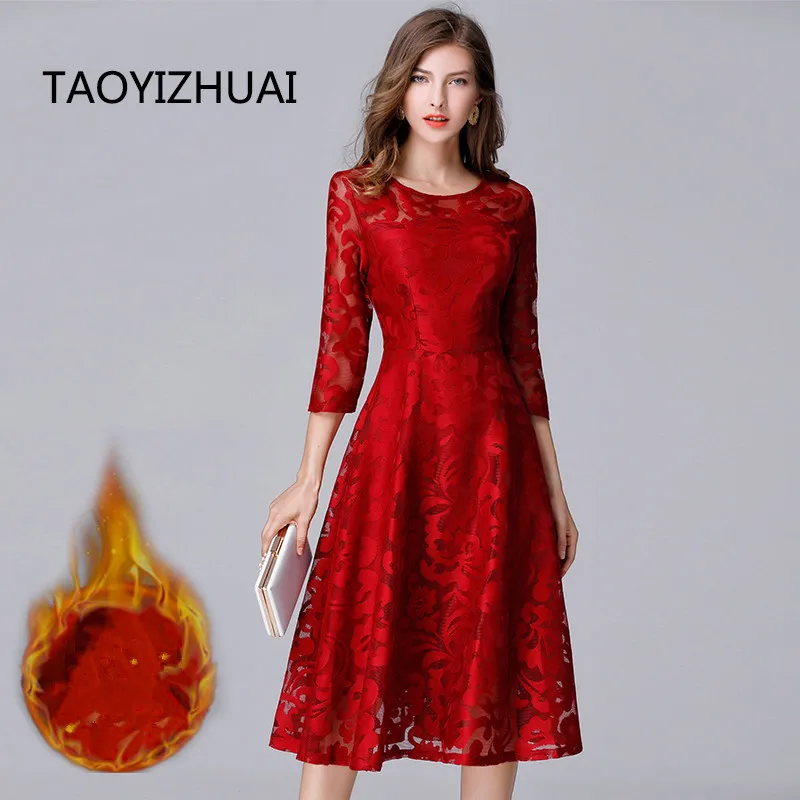 Женское платье до середины икры TAOYIZHUAI красное винтажное с вырезами и цветочными