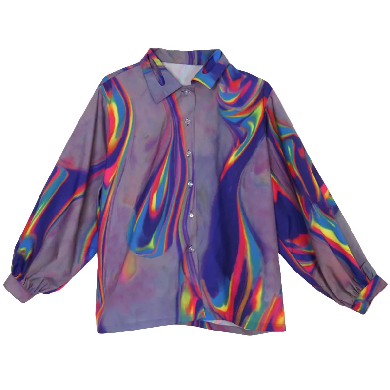 

New Arrival Female Vintage Charm Laser Printing Flirtatious Blouse Women Loose Stylish Cool Street Wear Novelty Shirt