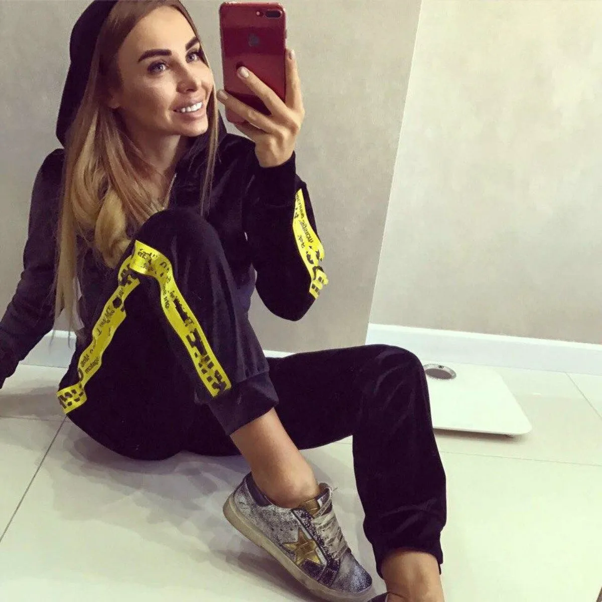 Brand Female Hoodies and Pants Set Women Long Sleeve Hooded Sweatshirt Tracksuit Sweat Coat Autumn Casual Sportswear 2 Piece Set - Color: Black