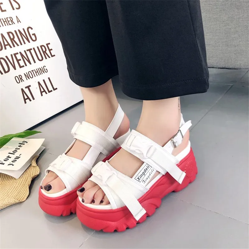 

2019 Fashion Platform Women's Sandals 8 CM Summer New Leather Buckle Women Thick Soled Beach Sandal Casual Shoes Woman