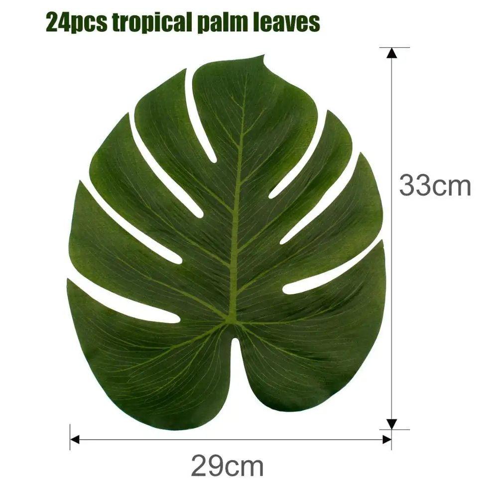 FENGRISE/тропические вечерние юбки для стола из искусственной травы, Гавайские летние Луау, вечерние украшения для свадьбы, дня рождения, вечеринки, декор стола - Цвет: 24pcs palm leaves