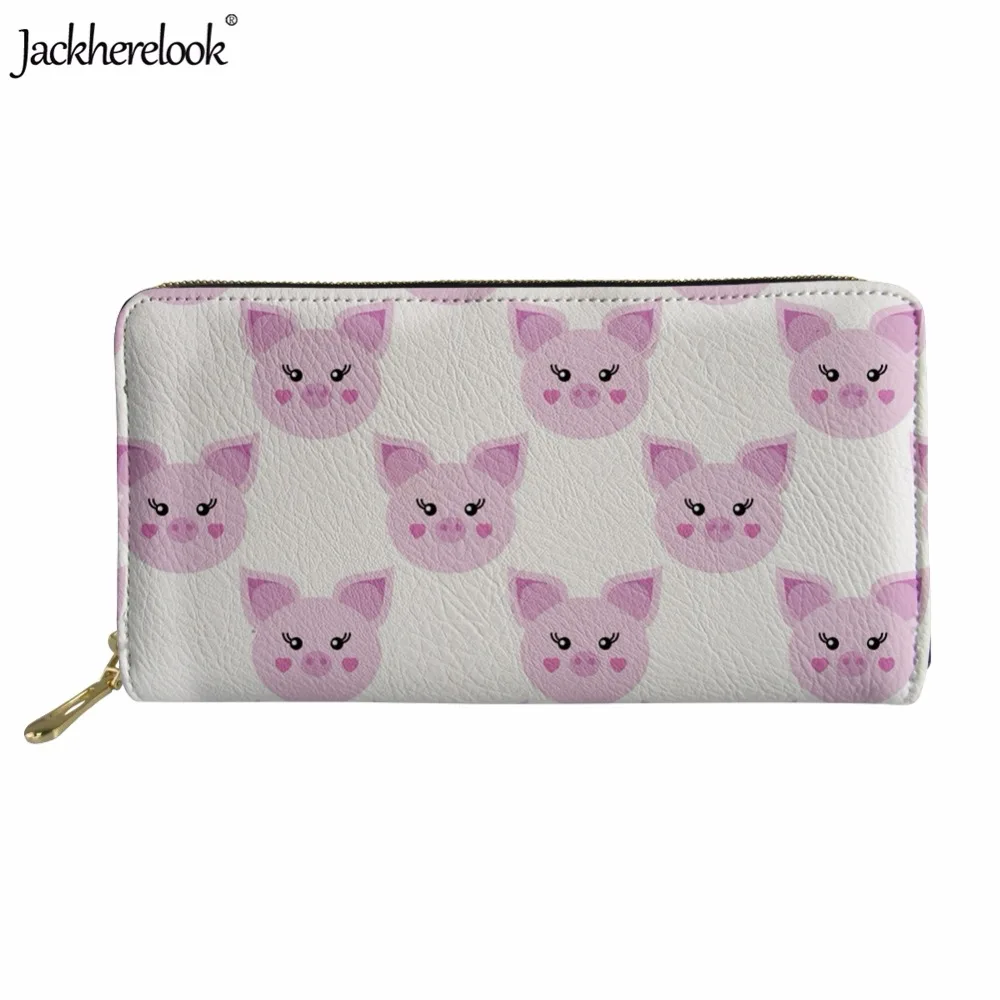 Jackherelook милое мультяшное животное, Свинка узор розовый длинный из искусственной кожи кошелек для женская обувь на застежке-молнии женский