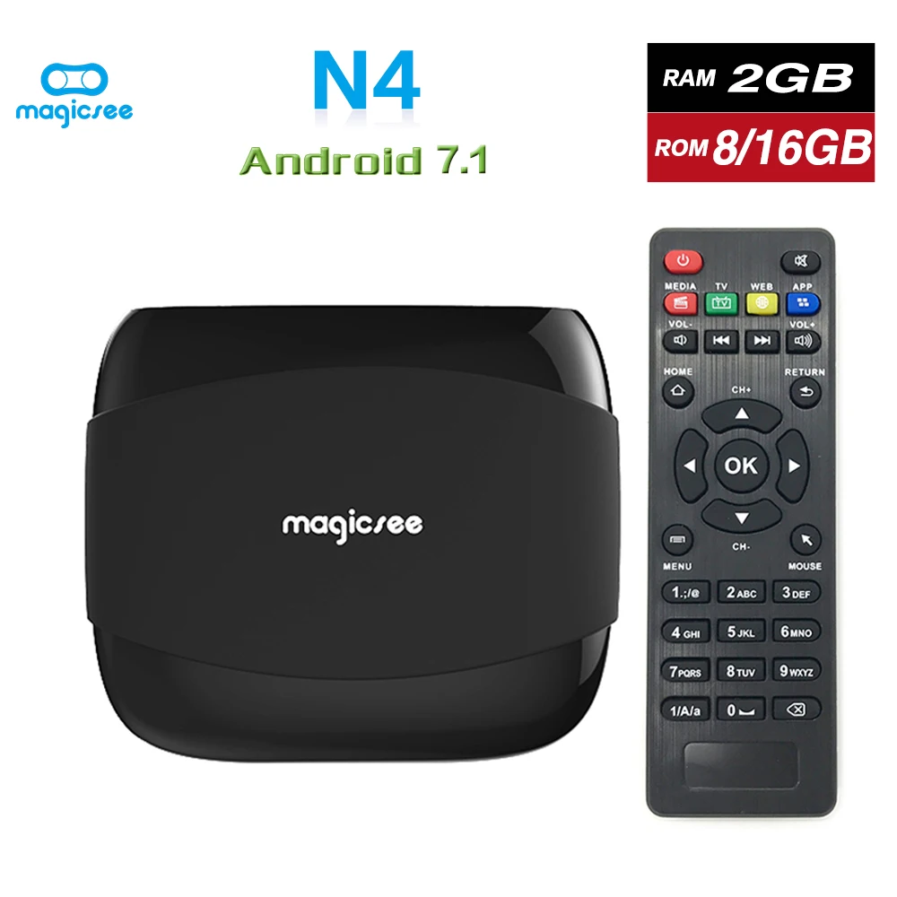 Magicsee N4 Amlogic S905X Android 7,1 ТВ коробка Четырехъядерный 4k разрешение 2 ГБ/16 ГБ г 2 г/8 г поддержка 2.4g WiFi LAN HDMI H.265 Smart BOX