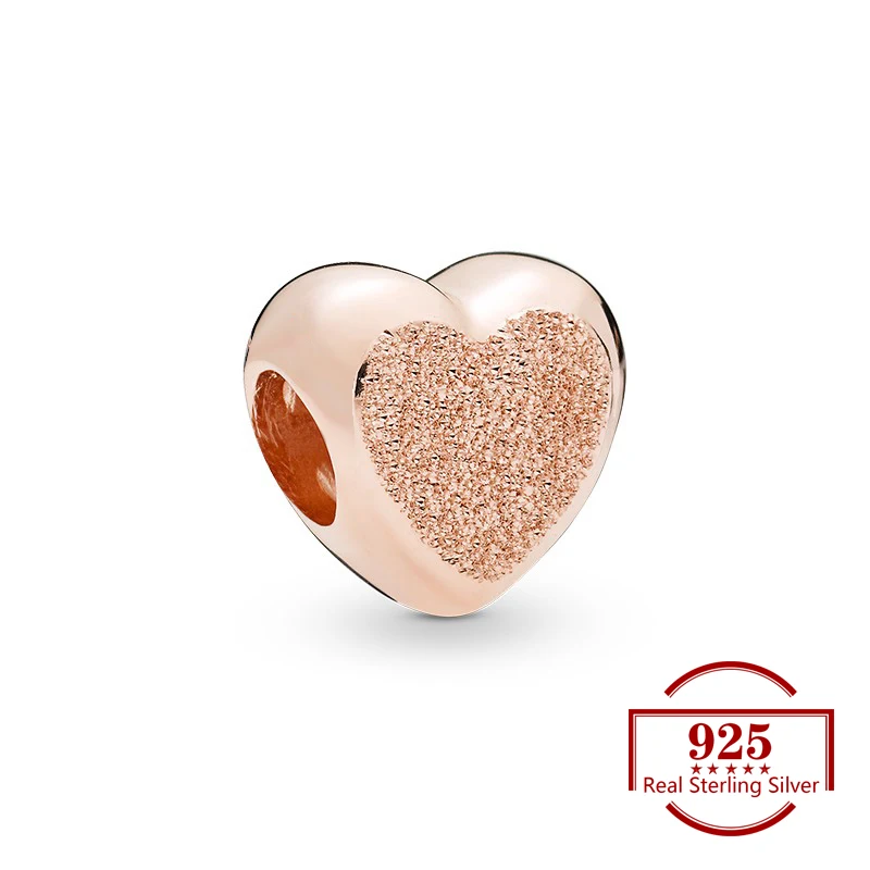 

Rose Gold Heart-shaped Matte Charms Diy Beads Fits Original Charm 925 Sterling Silver Bracelet Women Trendy Jewelry Lover Gift