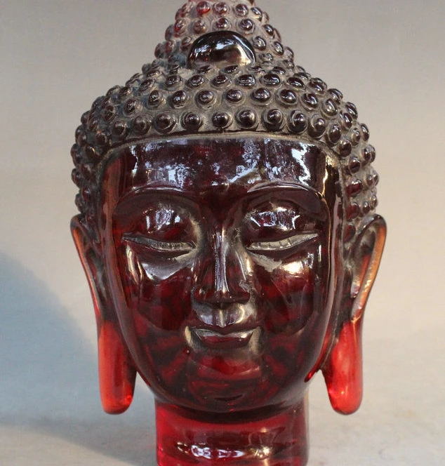 

8" China Tibet Buddism Man-made Beeswax Amber Shakyamuni Buddha Head Bust Statue