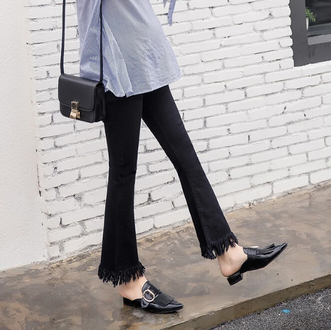 

fashion Show thin Cotton Belly Maternity Pants Elastic Waist Clothes for Pregnant Women Pregnancy Pants tassel Flared trousers