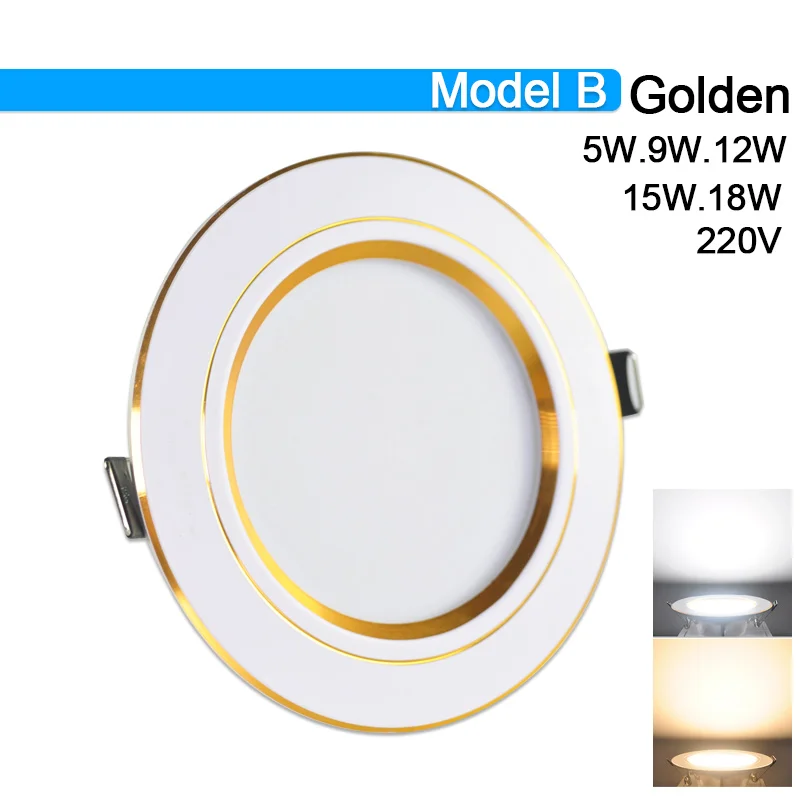 Светодиодный светильник 3 Вт, 5 Вт, 9 Вт, 12 Вт, 15 Вт, 18 Вт, AC220V, 240 в, потолочный светильник, золотистый, серебристый, белый, ультра тонкий алюминиевый круглый встраиваемый Светодиодный точечный светильник - Испускаемый цвет: Golden