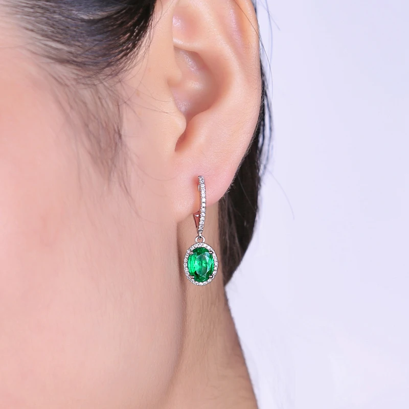 Caimao 2.29ct Natural Green Emerald 14K White Gold Diamond Engagement Earrings for Women