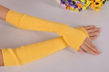 Женские осенне-зимние гетры, кашемировые длинные перчатки без пальцев, одноцветные теплые варежки, налокотники, вязаные рукава, перчатки 40 см - Цвет: Цвет: желтый