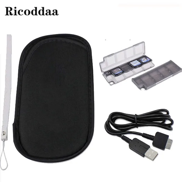 Cheap 3 in 1 For PSV 1000 USB Cable+Soft Bag Case Shell Protector Console Sponge Bag Game+Card Case For Sony PSV 1000 Game Accessories