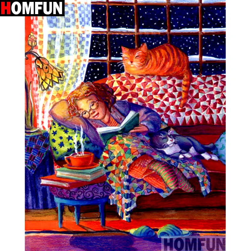Алмазная 5d-картина HOMFUN Кот старый человек вышивка крестиком из