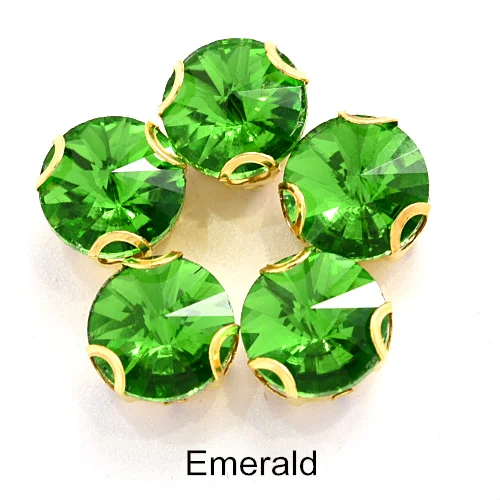 4 размера, 27 цветов, круглые стразы Rivoli, Пришивные, с D коготком, с плоской задней частью, золотой коготь, для шитья, стеклянные камни для рукоделия, одежды B1196 - Цвет: Emerald