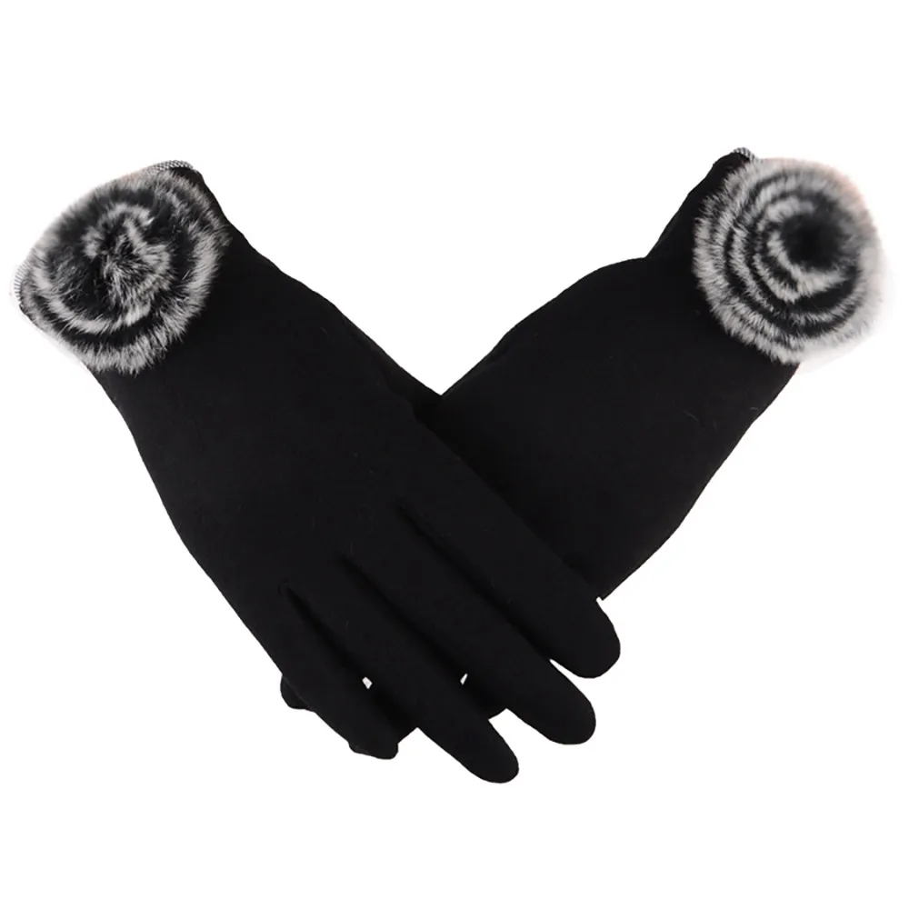 Хит, зимние женские перчатки, модные, с плюшевыми шариками, зимние теплые перчатки для лыжного спорта, защищают руки, зимние теплые Аксессуары#15 - Цвет: Черный