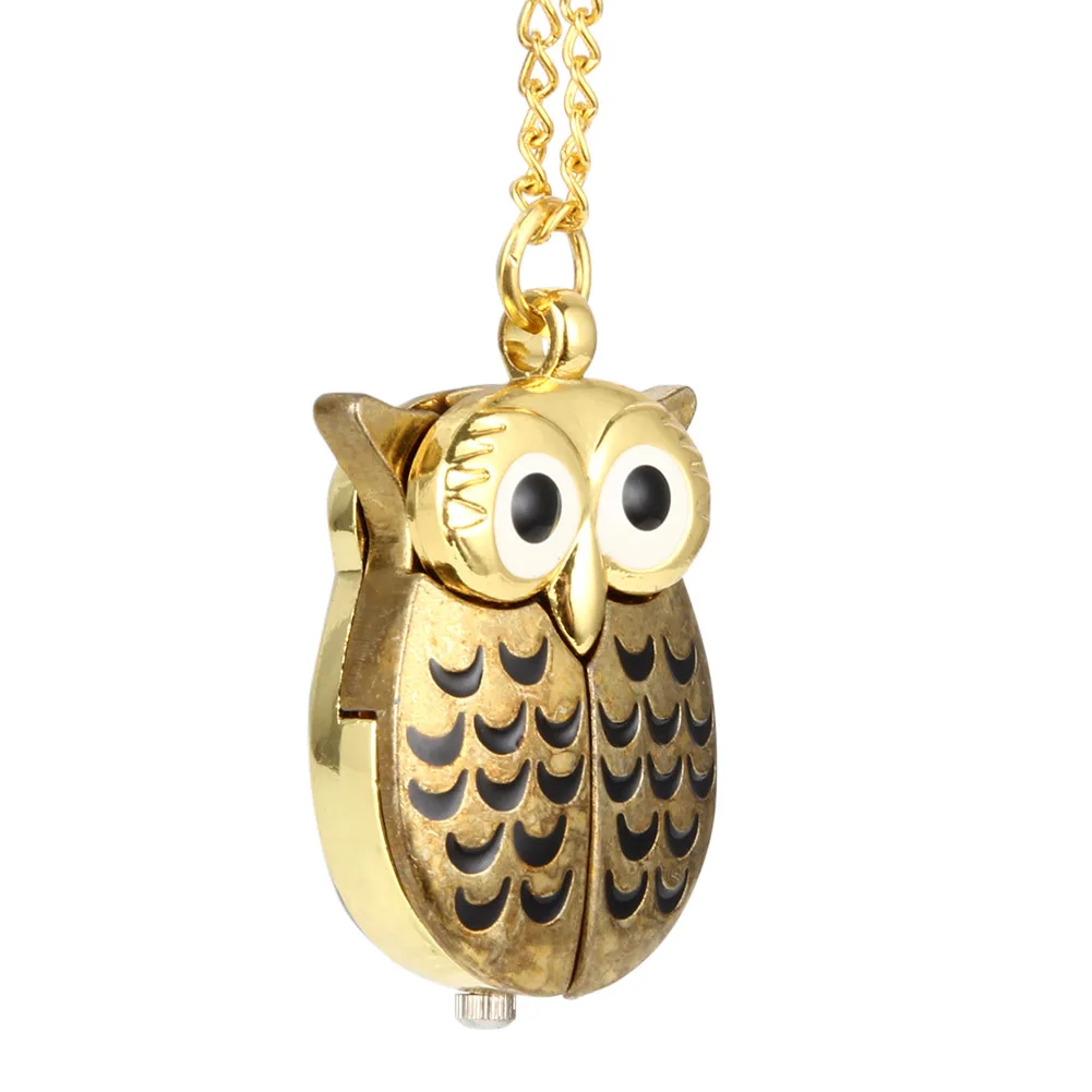 

Vintage Bronze Retro Slide Smart Owl Pocket Watch Pendant Long Chain Necklace Jewelry LL@17