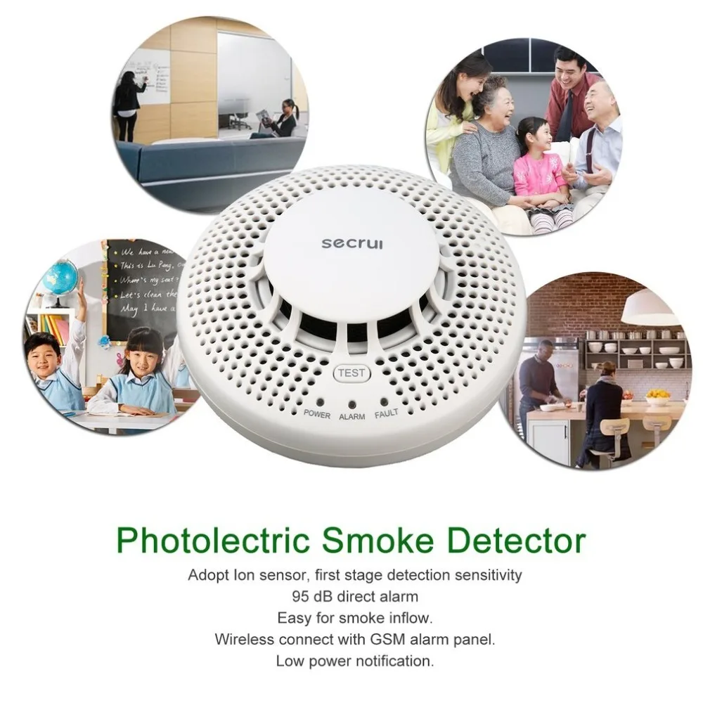 Secrui Photolectric Smoke Detector Alarm Lon Sensor Wireless Transmission Avoid Fire Explosion Poisoning Vicious Accidents