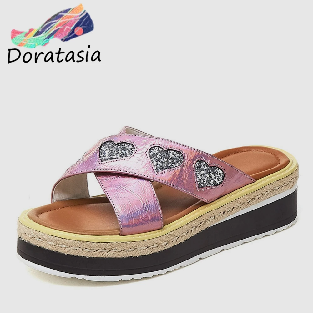 

DORATASIA Brand New women's Summer Slippers 2019 Genuine Leather Ladies Wedges Heels Shoes Woman Casual Soft Slippers Female